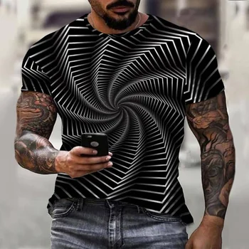 Ilūziju Mākslas Baltā Un Melnā Abstraktu 3D Iespiesti Vīriešu T-Krekls Modes Gadījuma Īsām Piedurknēm Streetwear Lielgabarīta XXS-6XL