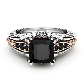 HOYON Modes Sudrabs 925 Laukumā Krāsa Black Diamond Ring Sievietēm Inkrustēts Princese Gredzenu Sieviešu Kāzu Rotaslietas Bezmaksas Piegāde