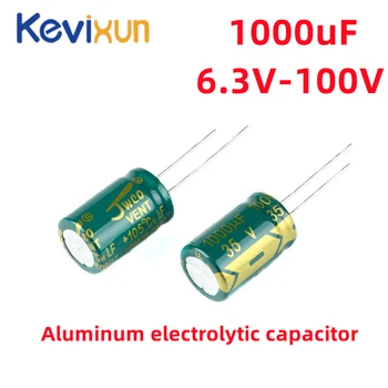 10pcs Alumīnija elektrolītisko kondensatoru 1000 uF 6.3 V 10V 16V 25V 35V 50V 63V 100V frekuensi tinggi Radial Elektrolītiskos kapasitor