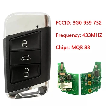 CN001076 Pēcpārdošanas 3 Pogu Smart Key VW Passat Frekvenču 434 MHz Retranslatoru MQB 88 Čipu Daļas Nr. 3G0 959 752 Keyless GO
