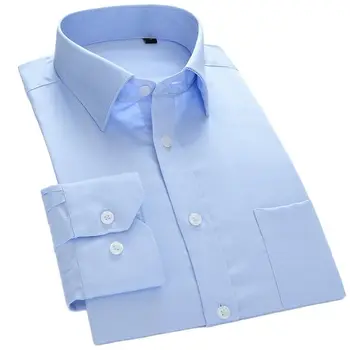 100% Mercerized Kokvilnas Kleita Krekli Vīriešu Biznesa garām Piedurknēm Cietā Slim Fit Oficiālu Krekls Mens Balts Ligh Zils ar Kabatas Soft
