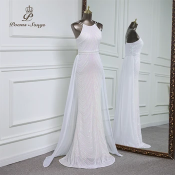 Ļoti elegantas vakara kleitas, kāzu vakara puse kleitas sievietēm Ar Noņemamu Šifona Vilcienu Balles Kleitu formālu kleita