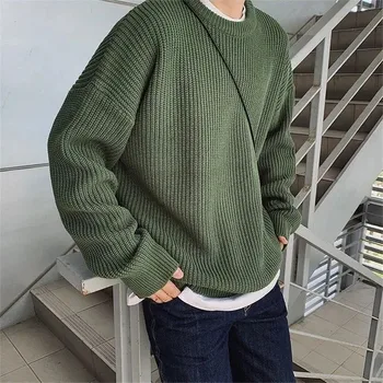 Korejas Modes Džemperi, Vīriešu Rudens Jaunu Cieto O Kakla Trikotāža Streetwear Vīriešu Apģērbu Harajuku Irdenas Trikotāžas Džemperi Vilkt Homme