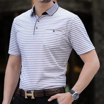 Thoshine Zīmolu Vīriešu Svītrains Polo Krekli 95% Viskoze Modes Smart Casual Polo krekls Biznesa Stils Pleds Dot Camisa Kabatas Topi