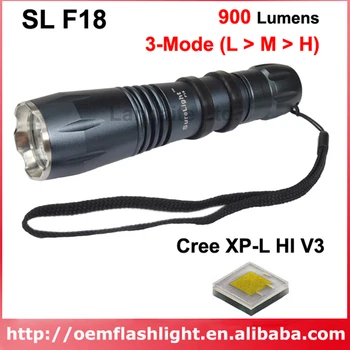 SL F18 Cree XP-L HI V3 Silti Balta 3000K / Neitrāli Balts 4500K / Balts 6500K 1000 Lm 3-Režīmu P60 LED kabatas Lukturītis - Black (1 gab.)