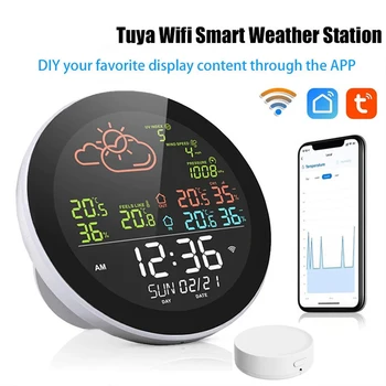 Tuya Wifi Smart Laika Stacija Digitālo Termometru, Higrometru Laika Prognoze Sensoru Iekštelpu/Āra Temperatūras Un Mitruma Mērītājs