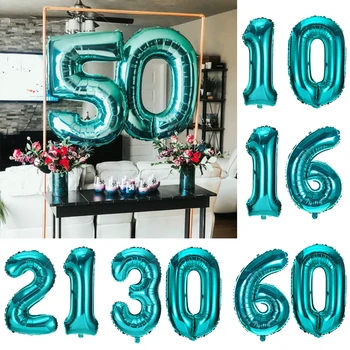 2gab 32inch Tiffany Blue Numuru Folijas gaisa Balons Liels, Tirkīza Digitālo Hēlija Bumbu 18 21 30 40 50 60 Dzimšanas dienas svinības Apdare pieaugušo