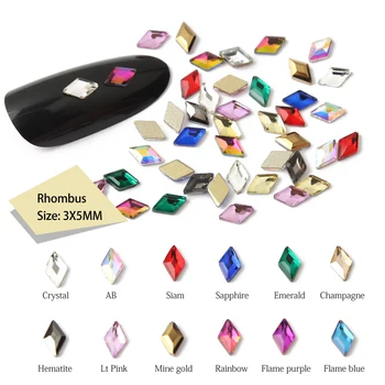 30/100gab/Daudz Naglas Mākslas Rhinestone 3x5MM Flatback Rhombus Krāsainiem Akmeņiem 3D Nail art Apdare, vairumtirdzniecība