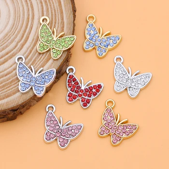 10Pcs Emaljas Crystal Butterfly Sudraba Piekariņi Laimīgs Auskari Kuloni, Rotaslietas Pieņemšanas DIY Aproces Sieviešu Kaklarota Piederumi