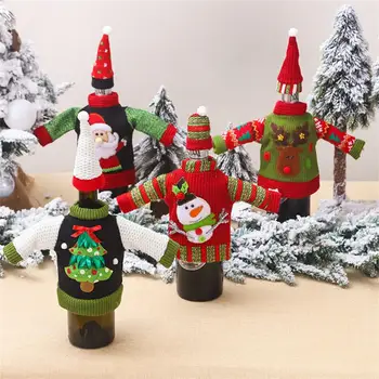 Ziemassvētku Jaunas Adītas Vilnas Radošo Vīna Pudeles Vāciņu Ziemassvētku Rotājumi Restorāna Atmosfēru Vienošanās Piederumi