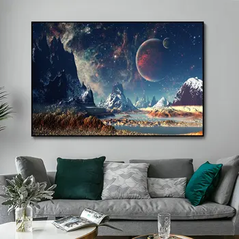Visums, Zvaigznes, Planētas Ainavas Kanvas Glezna Plakāti Un Izdrukas Kosmosa Exoplanet Galaxy Sienas Mākslas Aina Dzīvojamā Istaba