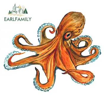 EARLFAMILY 13cm x 10.7 cm Astoņkāji, Kalmāri, Līmplēves, Logu Decal Beach, Sea Life Mājas Dekoru Uzlīme Sāls Mākslas Dāvana, Auto Uzlīmes Grafikas