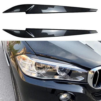 2gab Spīdīgi Melni priekšējo Lukturu Uzacu Plakstiņa BMW X5 X6 F15 F16 2014-2018 Plastmasas Lukturi Apdare Aizsardzības Aksesuāri