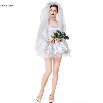 Sexy Sievietes Līķis līgava Biedējošu Cosplay Sieviešu Halloween Tērpi Līgava Karnevāls Purima Skatuves Šovs Maskēties Lomu spēles puse kleita