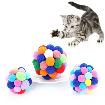 1 GAB. Pet Piegādēm Kaķis Sevis satraukti Bumbu Funny Kaķis Bumbu Plīša Bell Bumbu Multicolor Izšūšanas Krāsu Kaķis Metot Rotaļlietas