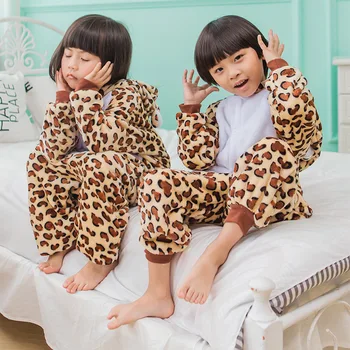 Leopard Pidžamas Bērniem Unisex pijamas Zēns, Meitene, Zēns Karikatūra Dzīvnieku Pyjama Onesie Sleepwear pelēkā vārna