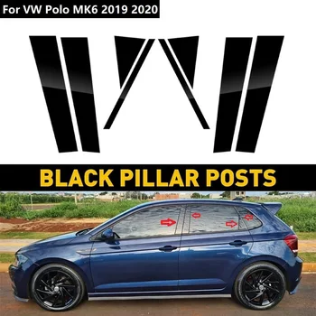 Jaunu 8PCS Melns Pīlārs Amata Logu Apdare Vāks VW Polo MK6 2019 2020 Loga, Spoguļa Efektu Filmu Automašīnu B Ailē Uzlīmes