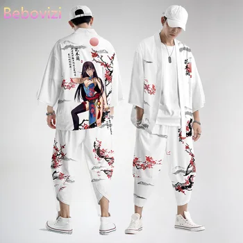 Ir 2021. Balts Hua Mulan Ķīniešu Stila Modes Japāņu Kimono Beach Harajuku Vīriešu Un Sieviešu Jaciņa Haori Āzijas Apģērbu