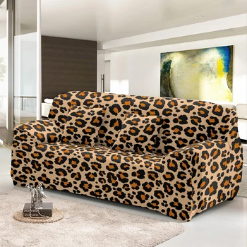 Leopards Drukāt Augstu stiept 1/2/3/4 sēdekļi Sofa Cover Mīksta, neslīdoša Slipcover Par ēdienu Mājās Dzīvojamā Istabā Viesnīcā Apdare