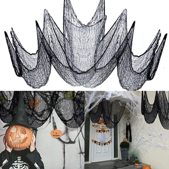 Creepy Halloween Audums Melns Spider Web Biedējošu Grupa Skatuves Dekorācijas Šausmu Nams Logu Galda Durvīm Karājas Marli Tīrā Halloween Dekoru