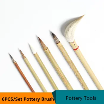 6PCS Keramikas Mākslas Krāsošanas Otas Instrumenti, Insultu Āķis Līnijas Putekļu Slaucīšana Mitrinošs Papildu Krāsu DIY Keramikas Krāsošana Pildspalvas