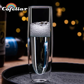 150ml Dubultu Sienu Siltuma Pretoties Šampanieša Glāzes Uzstādīt Stikla Kausa Stemless Dzirkstošā Vīna Glāzes Pārredzamu Vīna Flauta Kāzu