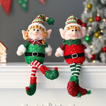 Ziemassvētku Rotājumi Sarkanā Zaļā Garas Kājas, Elf Doll Zēni, Meitenes, Jaunais Gads, Dāvanas Priecīgus Ziemassvētkus Puse Mājas Dekoru, Rotājumu Bērniem Rotaļlietas