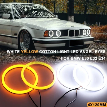 4gab Balts Amber LED Kokvilnas Vieglo Auto Lukturu Eņģeļu Acis BMW E30 E32 E34 Halo Gredzenu, Dienas Gaitas Komplekti