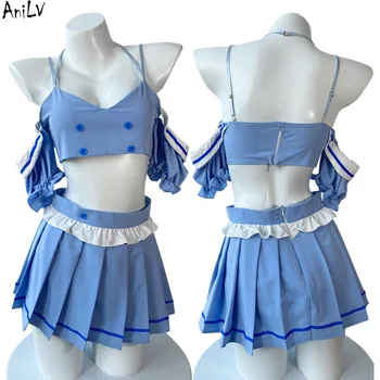 AniLV Anime Studentu Meitene Skolas Unifrom Sieviešu Zilā Flotes Jūrnieku Peldkostīmu Pidžamu Vienotiem Tērpiem Kostīmi