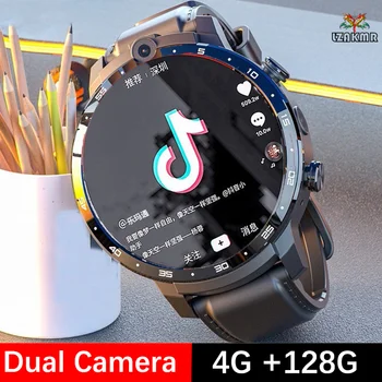 LZKAKMR 4G NETO Kārtā Ekrāns Smart Skatīties Pieaugušo WiFi Spēle Lielā Ekrāna Video Zvanu 128G Vīriešiem Keramikas Smartwatch GPS SIM Dual Camera