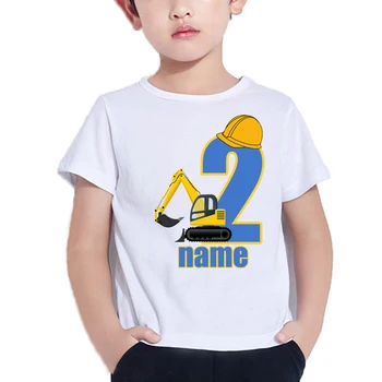 Bērniem Karikatūra Ekskavatoru Dzimšanas dienā Numurs Nosaukums Druka T Kreklu Bērnu Dzimšanas dienu Būvniecība T-krekls Baby Boy&Girl Jautra Dāvana Tshirt