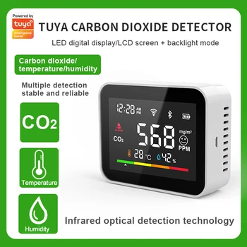 Tuya WIFI Smart Gaisa Kaste Sensors CO2 Temperatūras Un Mitruma Detektors, LED Displejs, Gaisa Kvalitātes Monitors Smart Dzīves Tālvadības pults