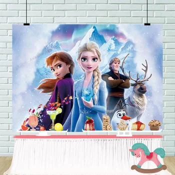 Disney Fona Auduma, Bērniem, Aizkaru Photobooth Fona Auduma, Saldēti Elsa Dzimšanas Dienas Svinības Sienas Rotājumi Piederumi Dāvanas