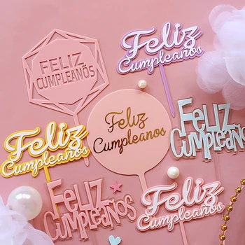 Feliz cumpleaños. Español Akrila Konfektes krāsu Happy Birthday Cake Topper spāņu valodā Partijas Apdare Cepšanas Piederumi