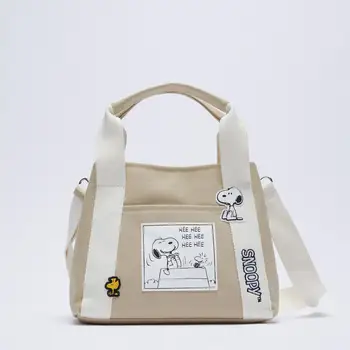 Kawaii Jaunu Snoopy Gleznas Messenger Bag Karikatūra Cute Anime Kokvilnas Audekls Sieviešu Rokas Pleca Soma Uzglabāšanas Soma Meitenes Dāvanu Maisu