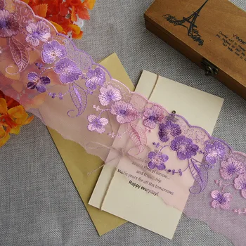 2 Metri Gaiši Violetā Krāsa Bowknot Ziedu Izšūti Mežģīņu Auduma Apdares Lentes DIY Šūšanas Roku darbs Materiāli, 9cm