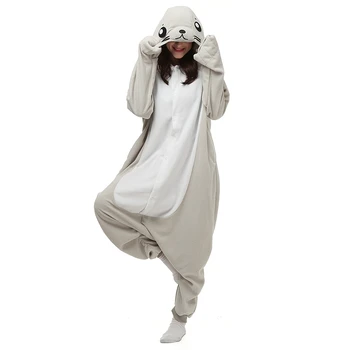 Sievietēm un Vīriešiem, Pieaugušajiem, Polar Fleece Kigurumi Zīmogs Kostīmu Karikatūra Dzīvnieku Jūras Suns Onesies Pidžamas Halloween Karnevāla Puse Jumpsuit