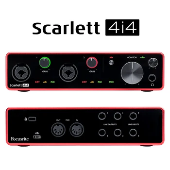 Jaunās Versijas Focusrite Scarlett 4i4(3rd gen), 4 ieejas 4 izejas, USB audio interfeiss skaņas karte ierakstīšanas Mikrofons, Ģitāra, Bass