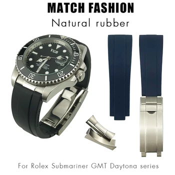 Izliektās Beigām Metāla Saiti Gumijas Watchband 21 20mm piemērots Rolex Daytona GMT Pabīdiet bloķēšanas Sprādzes Submariner Silikona Sporta Pulksteņu Siksniņas