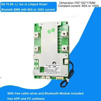 6S 8S 7S Li ion vai Lifepo4 24V Smart Bluetooth BMS ar 80A 100A pastāvīga strāva UART APP programmatūru PCB