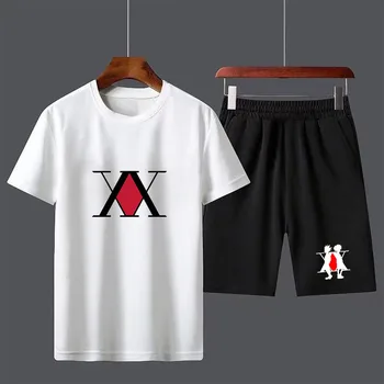 Anime, Hunter X Hunter Vīriešu T Kreklu Komplekts Zēniem Vīriešu Ikdienas Īsās Piedurknes Top Bikses Uzvalki Streetwear Topi Tshirts