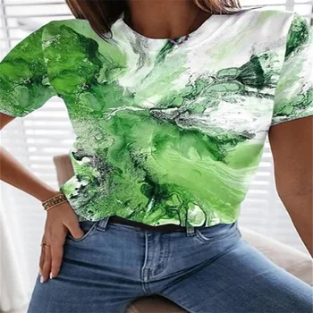 Dāmas drukāšana 3D glezniecība T-krekls ainavu drukāt 3D vasaras kakla jaunā stila lielisks piedāvājums lieliem Dažādu izmēru kārta