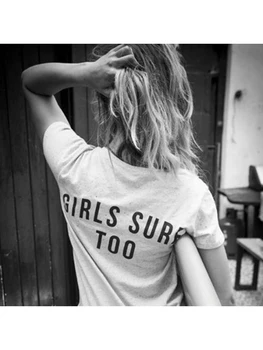 Meiteņu Sērfa Pārāk Atpakaļ Izdrukāt Feminism T-Krekls Sievietēm, Tumblr Modes Grafiskais Tee Vasaras Modes Īsām Piedurknēm Gadījuma Balts Tops