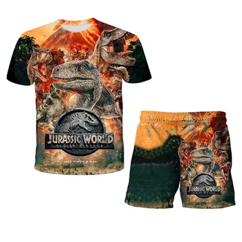 Vasarā Bērni 3D T-krekli Noteikt Dinozauru Modes Apģērbu Tshirts Bikses 2gab 4 5 6 7 8 9 10-14 Gadus veci Bērni Dino Karikatūra Drēbes