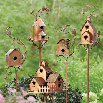 Dārzā Uz Staba Birdhouse Pievilcīgu Putnu Pakārtotā Izsmalcinātu Dārzs, Mieti Metāla Mākslas Stienis Birdhouse Pakārtotā Wildbird Dzīvot Dekori