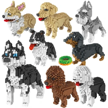 Karstā Pārdošanas 950Pcs+Karikatūra Aniaml Suns Celtniecības Bloki Mājdzīvnieki Dachshund Schnauzer kucēns 3D Modeli Mini Ķieģeļi izglītības rotaļlietas, dāvanas