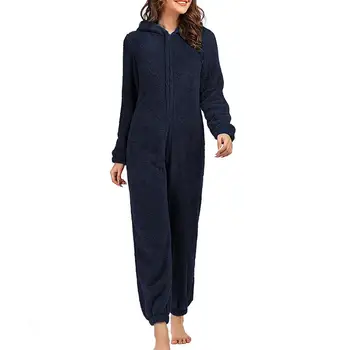 Jumpsuit Pidžamas Sieviešu Super Silts, Biezs Vilnas Dāmas Kapuci Jumpsuit ar Rāvējslēdzēju viengabala Pidžamu Sleepwear Loungewear Pa