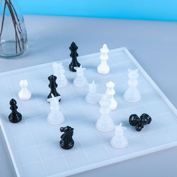 DIY Amatniecības izgatavot Darbarīkus Kristāla Epoksīda Sveķu Pelējuma International Chess Šaha Liešanas Silikona Veidne