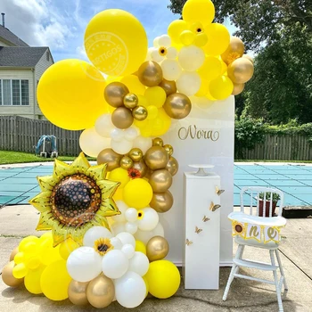 105pcs Saulespuķu Folijas gaisa Balons Vainags Arku Komplekts Dzeltens Lateksa Baloni Dzimšanas dienu, Kāzu Vasaras Puse Dekori Bērnu Dušas Globals