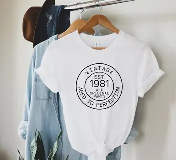 Vintage 1981 41th Dzimšanas dienu Krekls Puse Harajuku Sieviešu Apģērbu Kokvilnas Smieklīgi Vēstuli, Sieviešu T-krekls ar Īsām Piedurknēm Top Tees goth